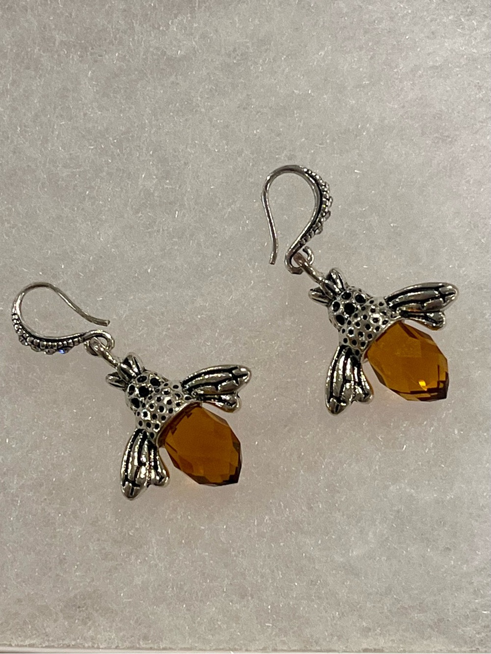Amber Crystal Honey Bee Drop Earrings - bumblebee